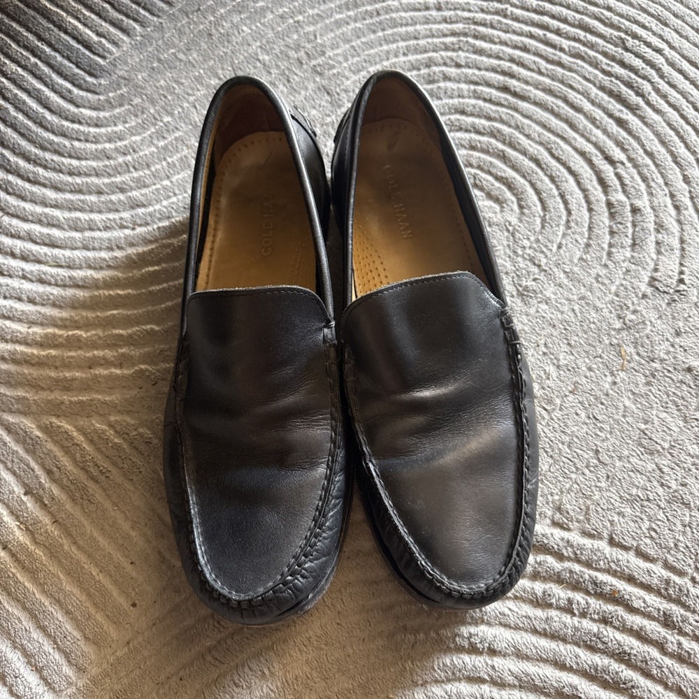 Cole Haan Shoes Mens 9.5 Black Leather Loafers Slip On Moc Toe Dress C12658 Nice